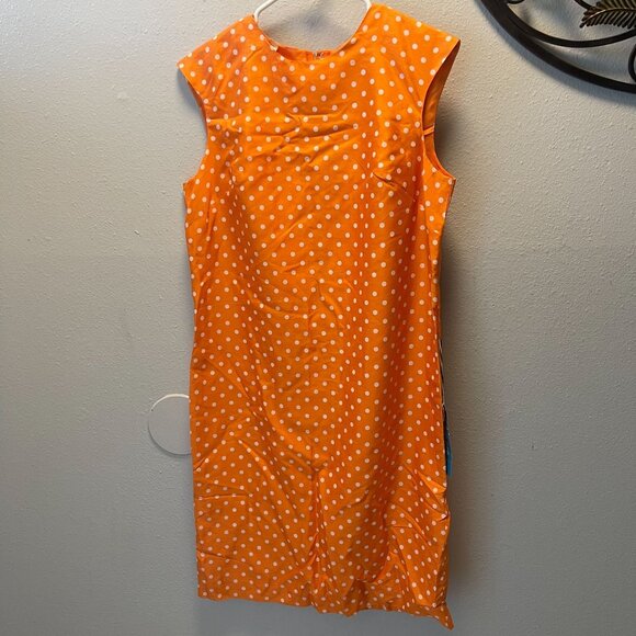 vintage Orange and white Polka Dot 100% Silk Dress Size 18 Sleeveless - Picture 1 of 8